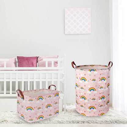 NTAOHAMPER Pink Rainbow Laundry Hamper,Baby Nursery Hamper,Kids Toy Storage Basket for Girls Bedroom,Gift Basket,Room Decor(Rainbow)