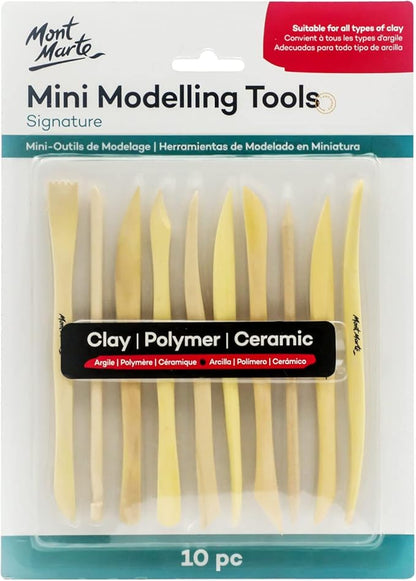 Mont Marte Boxwood Mini Clay Modeling Tools 10 Piece. Set of Double Ended Pieces Providing 20 Tools. Suitable for Cutting, Carving and Smoothing