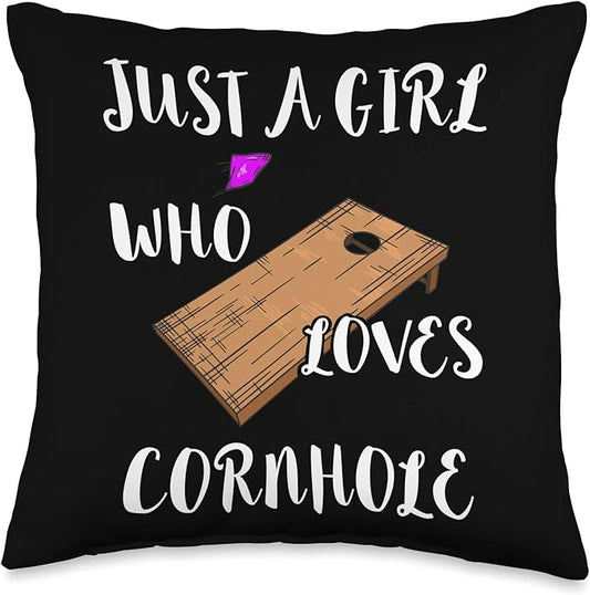 Just A Girl Who Loves Cornhole Board Game Tossing Bag Team Throw Pillow, 16x16, Multicolor