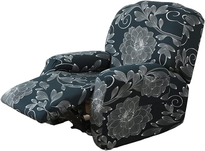 NILUOH Recliner Chair Covers 4-Pieces Stretch Lazy Boy Recliner Covers with Pocket Floral Pattern Reclining Slipcovers Soft Sofa Slipcover Furniture Protector for Pets Kids (Recliner, Pattern 02)