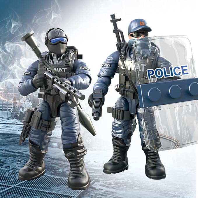 8 PCS Building Block City Policeman Action Mini-Figures with Multiple Military Weapons Accessories SWAT Model Equipment Assembly Building Toys Party Favors Gift for Boys