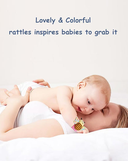 BLOOBLOOMAX Baby Hanging Rattle, Wrist Rattles Foot Finder Rattle Sock, Hand and Feet Rattle Toy, Newborn Present Baby Shower Birthday Gift Set for0 3 6 9 12 24 to 36 Months Babies(12 E)