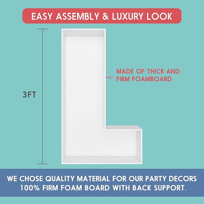 3FT Tall Mosaic Balloon Frame Letters Big Marquee Light Up Letters DIY Kit for Birthday Party Wedding Backdrop Decor Letter L Pre-Cut Foam Board