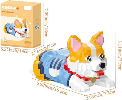 Cute Animal Building Blocks, Pet Micro Mini Building Blocks for Adults and Kids Age 6+ Gift Toy 806 Pcs (Corgi Dog)