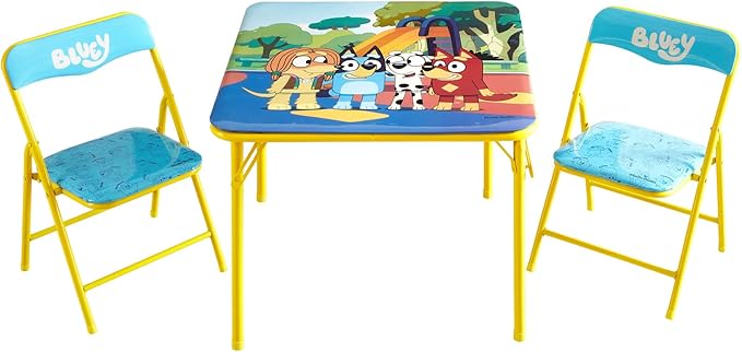 Idea Nuova Bluey 3 Piece Children's Activity Square Table and 2 Folding Chairs Set, Ages 3+