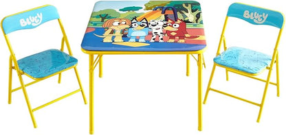 Idea Nuova Bluey 3 Piece Children's Activity Square Table and 2 Folding Chairs Set, Ages 3+