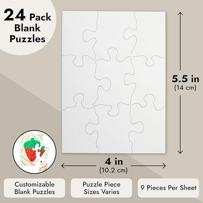 Bright Creations 24 Sheets Blank Puzzles to Draw On Bulk, 5.5 x 4 Inch Jigsaw Puzzle Pieces for DIY, Arts and Crafts Projects