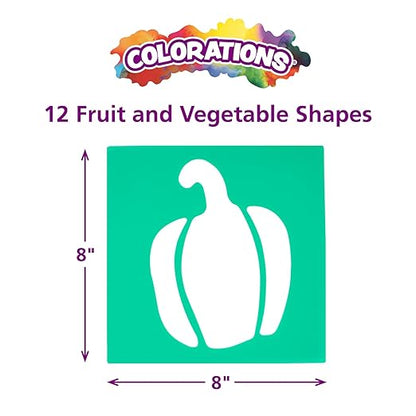 Colorations Fruit & Vegetable Shapes Stencils for Kids, 8 inches, Jumbo, Sturdy, Quality, Washable, Paint, Draw, Spray, Classroom, Arts & Crafts, Teacher, Educational