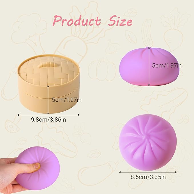 Dumpling Squishy, Mystery Squishy Dumpling Box, Fidget Toys Adults & Teens, Easter Basket Stuffers, Stocking Stuffers, Sensory Stress Ball Squeeze Toys for Stress Relief (Deep Purple)