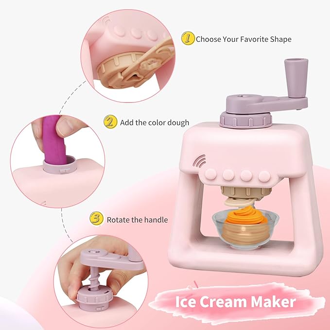 3 in 1 Color Dough Sets for Kids, Ice Cream Noodle Hamburger Maker Machine for Playdoh Tools, Playdough Sets for Kids Ages 4-8, Kitchen Creations Set for Girls Boys 3+ (12 Colors Dough)