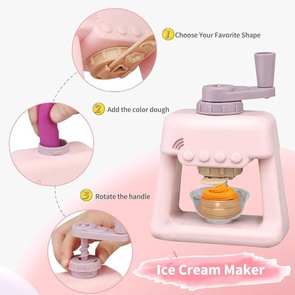 3 in 1 Color Dough Sets for Kids, Ice Cream Noodle Hamburger Maker Machine for Playdoh Tools, Playdough Sets for Kids Ages 4-8, Kitchen Creations Set for Girls Boys 3+ (12 Colors Dough)