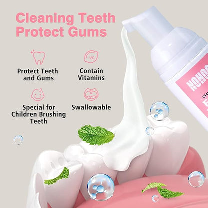 NOHOO Kids Foam Toothpaste with Fruit Flavor,Fluoride Free Natural Formul, Foam Toothpaste for Electric Toothbrush,Suitable for Toddler's Oral Cleaning and Cavity Prevention (2PCS Peach)