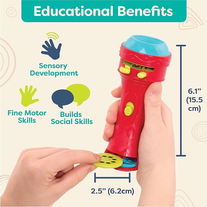 B. toys –Children’s Projector Flashlight with Image Reels- Pretend Play-Make Everything Cosmic & Bright- Light Me To The Moon – 4 years +