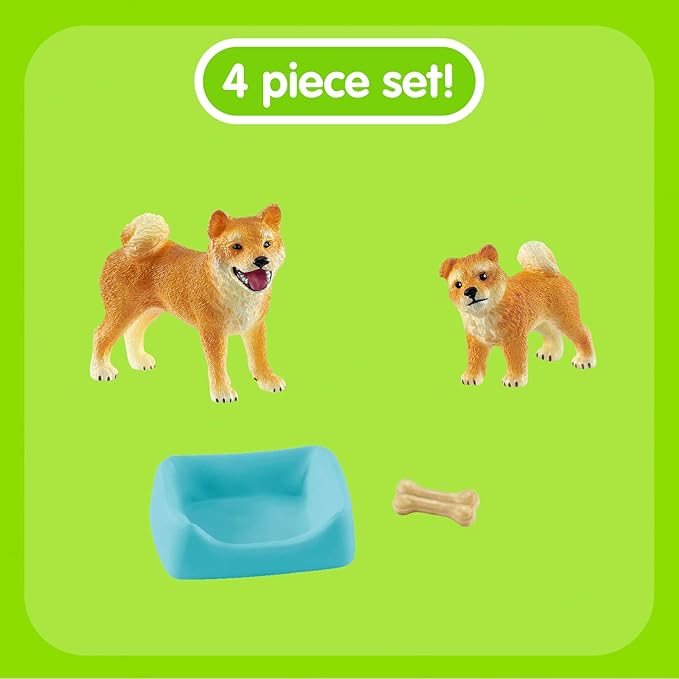 Schleich Shiba Inu Mother and Puppy, 4-piece set, Ages 3+