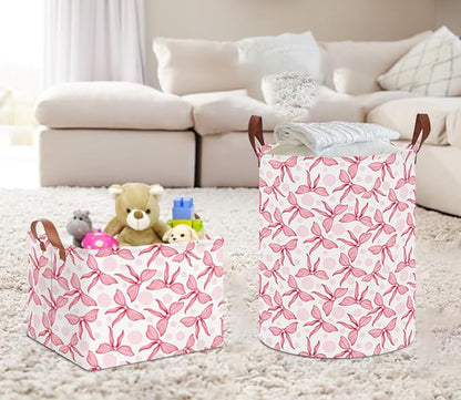NTAOHAMPER Laundry Hamper,Laundry Basket,Baby Nursery Hamper,Waterproof Storage Bin,Clothes Organizer Basket,Room Decor(Pink Bowknot)