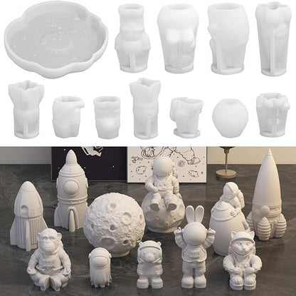 Space Planet Resin Molds Silicone，【12-piece Set】 Epoxy Resin Space Astronaut Silicone molds,3D Resin Spaceballs Molds, Small Rocket Silicone Model, Space Rabbit DIY Gift Sets for Teens (【Kit 5】)