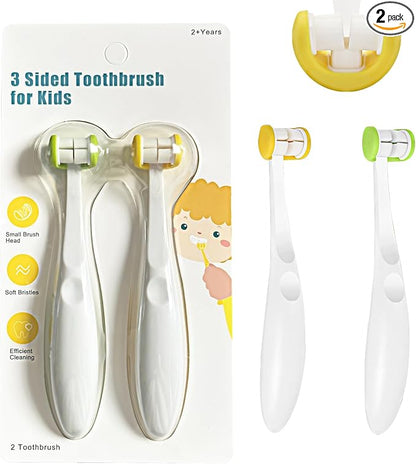 2 Pcs 3 Sides Toddler Toothbrush, Soft Bristle for Kids, Sensitive Gums Oral Care, 2 Years and Above
