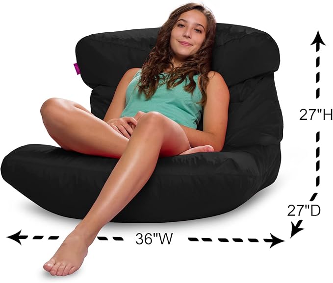 Posh Creations Structured Comfy Bean Bag Chair for Gaming, Reading, and Watching TV, Laguna Lounger, Microsuede - Black