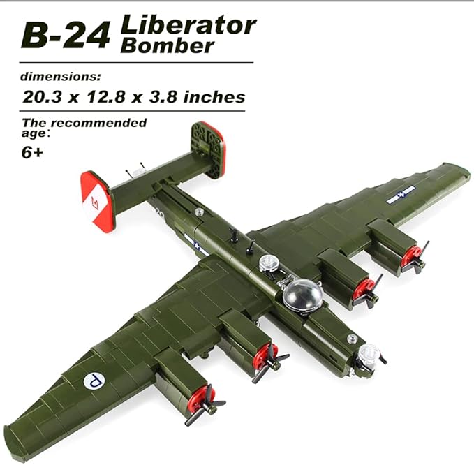 Feleph B-24 Liberator Bomber Aircraft Model Kit Airplane 788 Pieces Blocks WW2 Military Building Set for Kids Ages 6+ Compatible with Major Brands