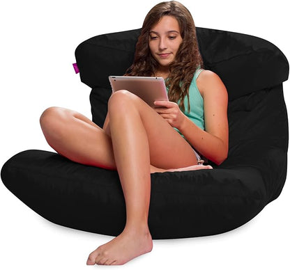 Posh Creations Structured Comfy Bean Bag Chair for Gaming, Reading, and Watching TV, Laguna Lounger, Microsuede - Black