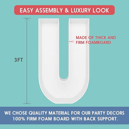 3FT Tall Mosaic Balloon Frame Letters Big Marquee Light Up Letters DIY Kit for Birthday Party Wedding Backdrop Decor Letter U Pre-Cut Foam Board