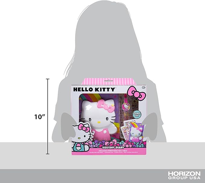 Hello Kitty Slow Rise Squishy Diary Kit for Kids DIY Kawaii Fidget Journal Soft Squeeze Sensory Cover Stickers and Pen Included Creative Writing Craft Toy Gift for Girls Ages 4 +