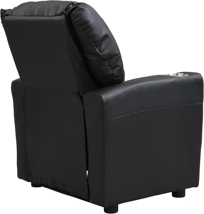 21.3" Kids Recliner Chair,Toddler Armchair Upholstered Couch with Cup Holder, Backrest,Children Upholstered Seating Sofa w/Headrest and Footrest,for Child's Bedroom,Black