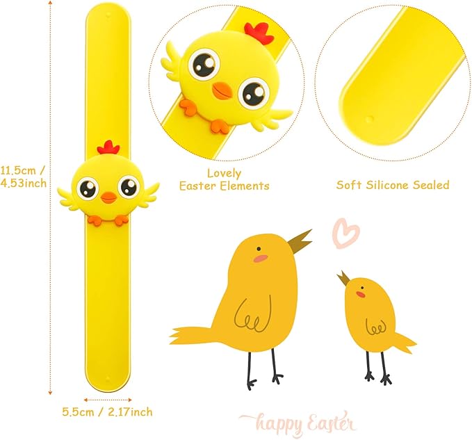 12 Pieces Easter Slap Bracelets Cartoon Easter Egg Chick Rabbit Slap Bands Cute Silicone Snap Bracelets for Kids Adults Gifts Party Favors