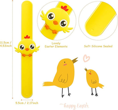 12 Pieces Easter Slap Bracelets Cartoon Easter Egg Chick Rabbit Slap Bands Cute Silicone Snap Bracelets for Kids Adults Gifts Party Favors