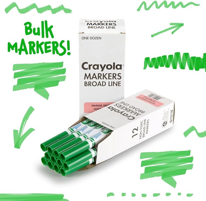 Crayola Washable Markers - Green (12ct), Kids Broad Line Markers, Bulk Markers for Classrooms & Teachers
