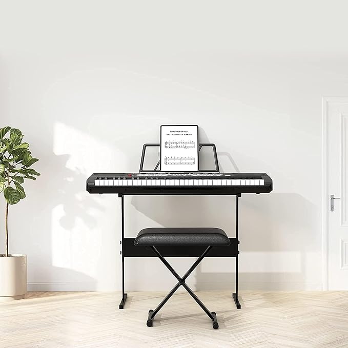 Senfot Kids Keyboard Piano 61 Key, Portable Electric Piano Keyboard, Sturdy Stand and Stool, With Headphones and Microphone, Carrying Bag for Easy Transportation, Perfect for Beginners and Kids Gift
