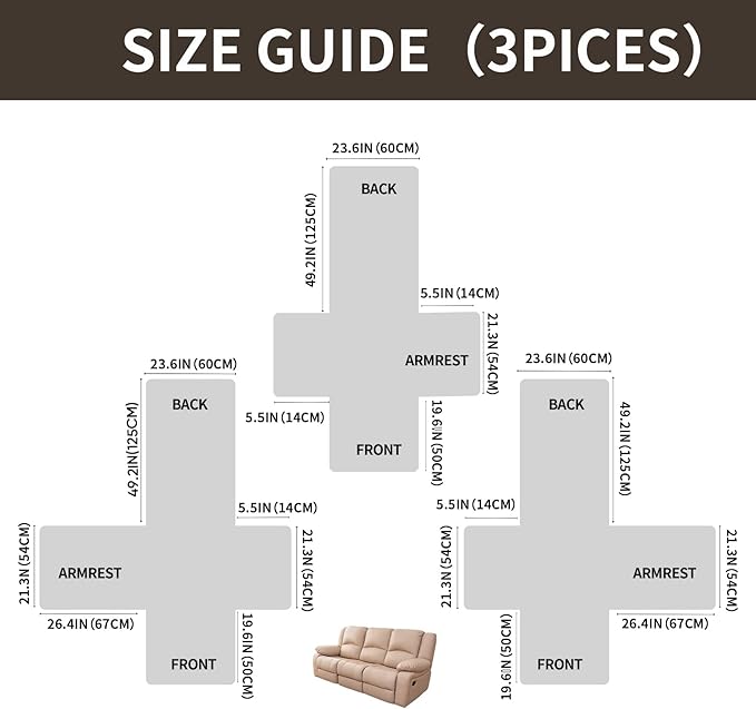 Easehomey Waterproof Recliner Sofa Cover,Non-Slip Reclining Sofa Covers for 3 Seat,Washable Reclining Sofa Cover Furniture Protector with Elastic Straps Pocket for Kids, Pets(Coffee,3Seat)
