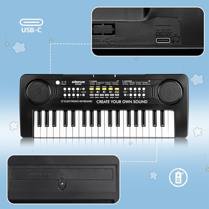 Keyboard Piano for Kids, BIGFUN 37 Keys Toddler Piano Multifunction Music Educational Instrument Toy, Electronic Kids Keyboard for 3-7 Year Old Girls and Boys (Black)