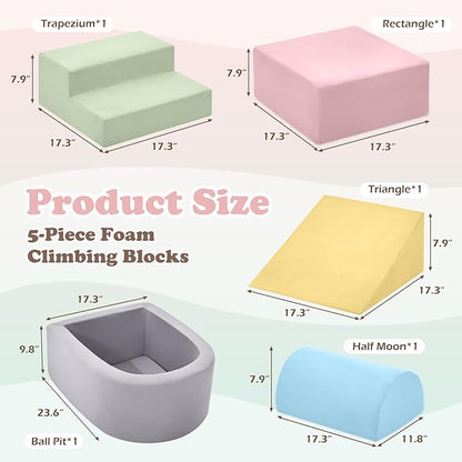 Climbing Toys for Toddlers 1-3, Foam Climbing Blocks and Ball Pit for Baby, 5-Piece Soft Foam Toddlers Climbing Toys,Climbing Crawling Toys Soft Foam Blocks Activity Play Set(Balls not Included)