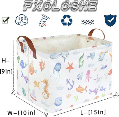 Rectangle Fish Basket,Ocean Animals Waterproof Kids foldable Laundry Basket,Nursery Hamper,Boys and Girls Hamper,kids Room decor, kids toy organizer,Gift basket(Ocean Animals)
