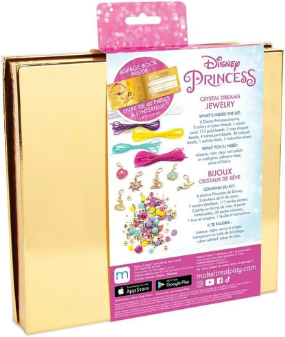Make It Real Disney Princess Crystal Dreams Jewelry Kit - DIY Bead & Charm Bracelet Set with Swarovski Crystals, Includes Supplies & Exclusive Princess Book - Create 6 Bracelets, Ages 8