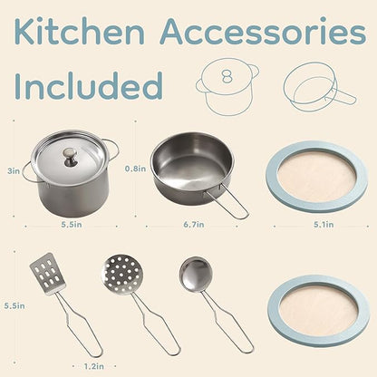 Play Kitchen for Kids, Wooden Toy Play Kitchen Chef Pretend Play Set for Toddlers with Stove, Oven, Utensils and Sink, Toys Kitchen with Cookware Accessories for 3+ Year Old Girls & Boys