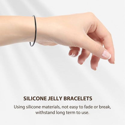 LIFKOME 10 Pcs Gummy Silicone Jelly Bracelets Neon Rubber Bracelets Stretchable Jelly Bands Retro Bracelets Bands for 80s Party Favors for Kids Black