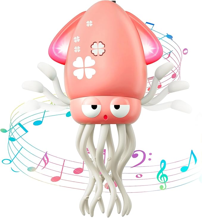 Dancing Squid Baby Girls Toy, Infant Tummy Time Toys for 3-6 Months, Interactive Crawling Octopus with Music and Light for 6-12, 12-18 Learning Walking Toy for Toddlers 1 Year Old Birthday Gifts
