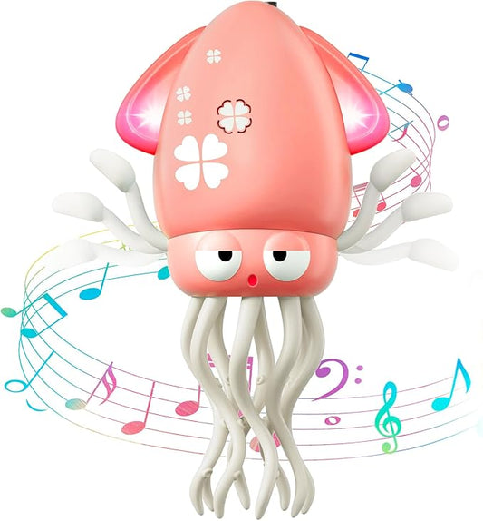 Dancing Squid Baby Girls Toy, Infant Tummy Time Toys for 3-6 Months, Interactive Crawling Octopus with Music and Light for 6-12, 12-18 Learning Walking Toy for Toddlers 1 Year Old Birthday Gifts
