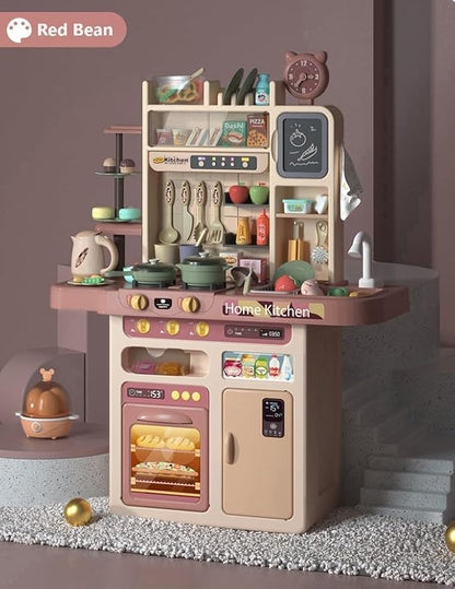 Serena & Jewel Kit for - Kitchen Playset Pretend Food - Toy Accessories Set w/Real Sounds & Light, Play Sink, Cooking Stove with Efflunent,88 PCS for Toddlers Kids, Girls & Boys（3-10 Years） (Orange)