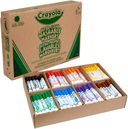 Crayola Broad Line Washable Markers - 200ct (8 Colors), Kids Bulk Classroom Markers, Back to School, Teacher Classroom Must Have