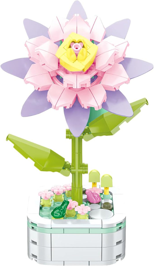 Flower Bouquet Building Set with Base, Flower Building Set Artificial Plant Flowers Building Blocks for Home Office Decor, Birthday Gifts, Desktop Trinkets Age 6+