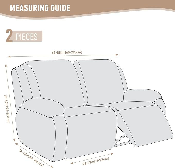 KinCam Recliner Covers, Stretch Reclining Chair Covers, Recliner Sofa Slipcovers Stripe Jacquard Recliner Couch Covers Furniture Protector Covers (2 XL Seater, Cream)