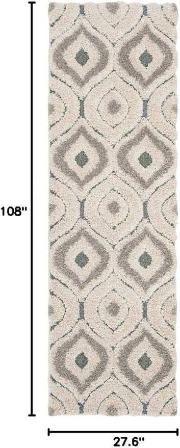SAFAVIEH Florida Shag Collection Runner Rug - 2'3" x 9', Cream & Light Blue, Modern Design, Non-Shedding & Easy Care, 1.2-inch Thick Ideal for High Traffic Areas in Living Room, Bedroom (SG461-1160)