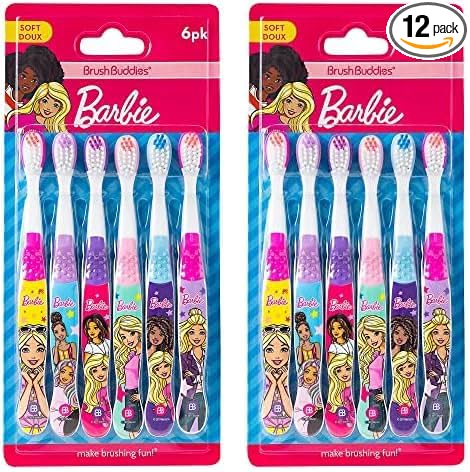 Brush Buddies Barbie Kids Toothbrushes, Manual Toothbrushes for Kids, Toothbrush for Toddlers 2-4 Years, Barbie Childrens Toothbrush, Soft Toothbrushes, 6PK (Pack of 2)