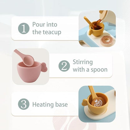 Tea Party Set for Kids, Wooden Tea Set for Little Girls and Boys, Kids Play Kitchen Accessories Toy Tea Set for Toddler, Pretend Play Toddler Tea Set Ideal Gift (Light Blue Coffee Tea Set)