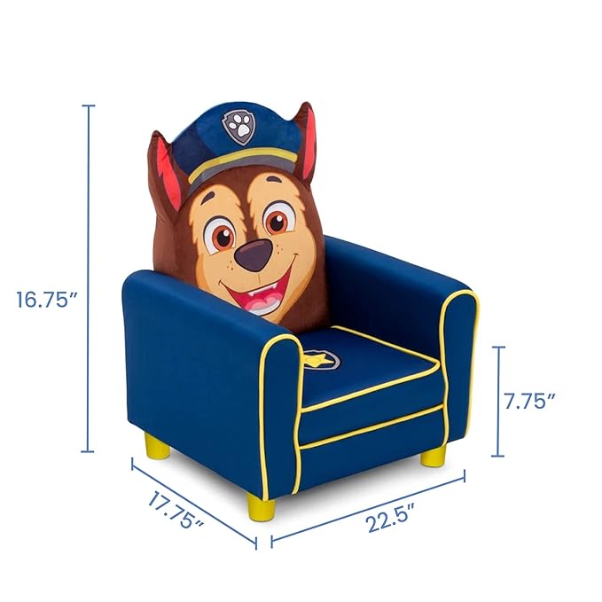 Delta Children Figural Upholstered Kids Chair, Nick Jr. PAW Patrol Chase,Wood, Blue