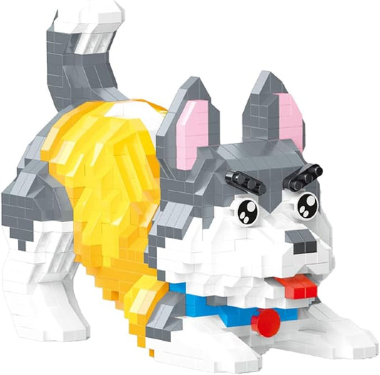 Cute Animal Building Blocks, Pet Micro Mini Building Blocks for Adults and Kids Age 6+ Gift Toy 952 Pcs (Yellow Husky)