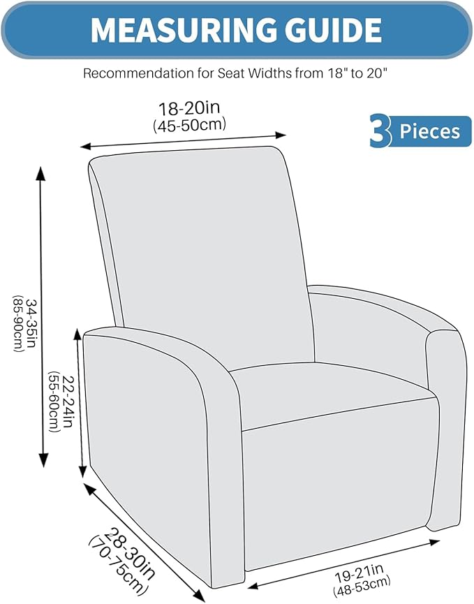 JIVINER 3 Piece Small Recliner Covers for Large Recliner with Pockets Stretch Jacquard Lazy Boy Reclining Couch Cover Soft Furniture Couch Protector with Elastic Bottom (1 Seater Small, Dark Gray)